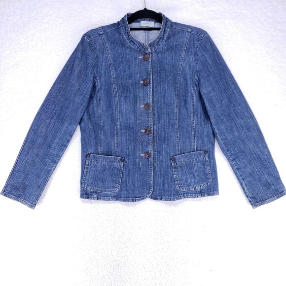 Laura Petites Button Up Blue Jean Jacket Womens size 12 Denim Casual Coat - Picture 1 of 8